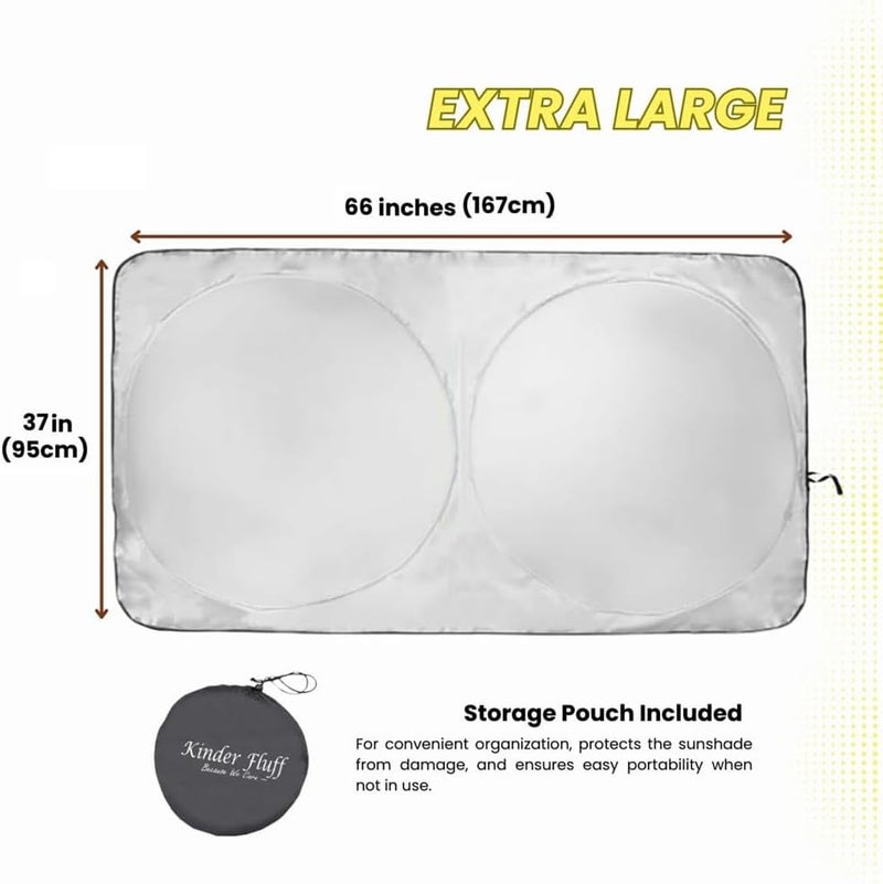 Windshield Sunshade | Reflective Patented Car Sun Protection - Certified 99% UVR Block - Cool Interior | Foldable Sun Visor Cover | Automotive Accessories Summer Heat | Size XL 167x95cm - Image 2
