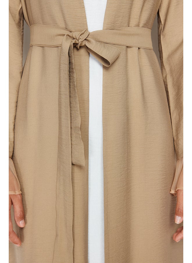 trendyol Mink Belted Tulle Detailed Woven Cap & Abaya TCTSS24KF00010 - Image 5