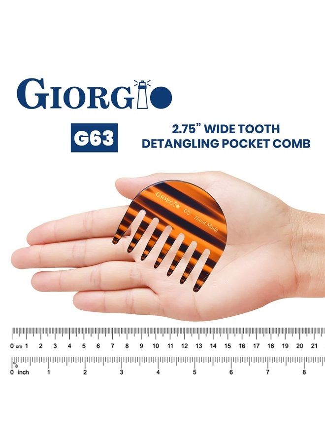 Giorgio Giorgio G63 Small Travel Purse Hair Detangling Comb, Pocket Wide Tooth Comb for Curly Hair, Thick Wavy. Hair Detangler Comb For Wet and Dry Everyday Care. Handmade of Cellulose, Saw-Cut Hand Polished - Image 3
