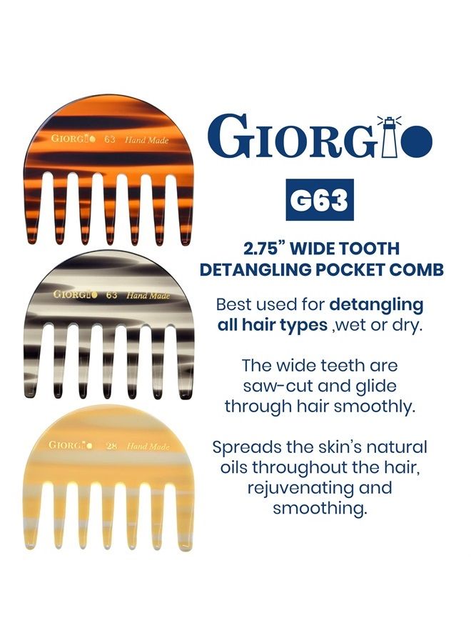 Giorgio Giorgio G63 Small Travel Purse Hair Detangling Comb, Pocket Wide Tooth Comb for Curly Hair, Thick Wavy. Hair Detangler Comb For Wet and Dry Everyday Care. Handmade of Cellulose, Saw-Cut Hand Polished - Image 2