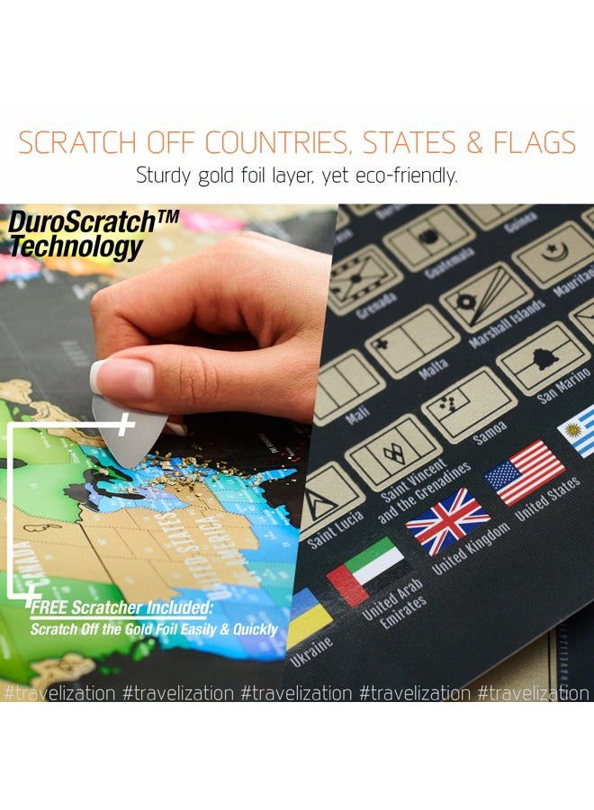 Travelization Scratch Off Map of The World with Flags - 24 x 17 Easy to Frame Scratch Off World Map Wall Art Poster with US States & Flags - Deluxe World Map Scratch Off Travel Map Designed for Travelers - Image 3