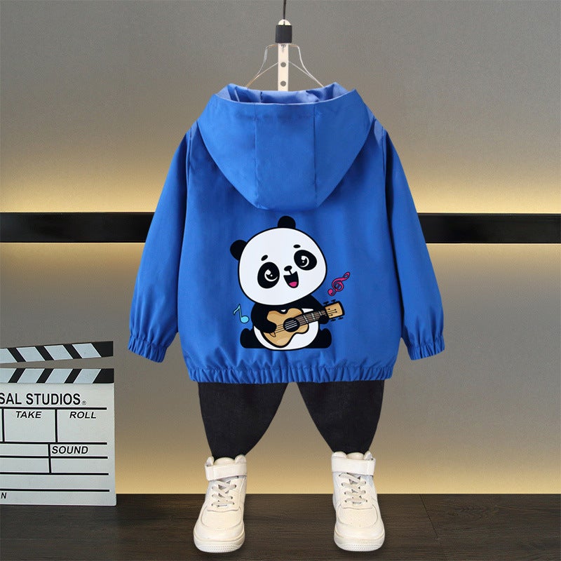 Boys Coat Spring and Autumn 2025 New Childrens Charge Clothes Spring Top Big Boys Handsome Trendy Childrens Clothes Blue (singing panda) 
