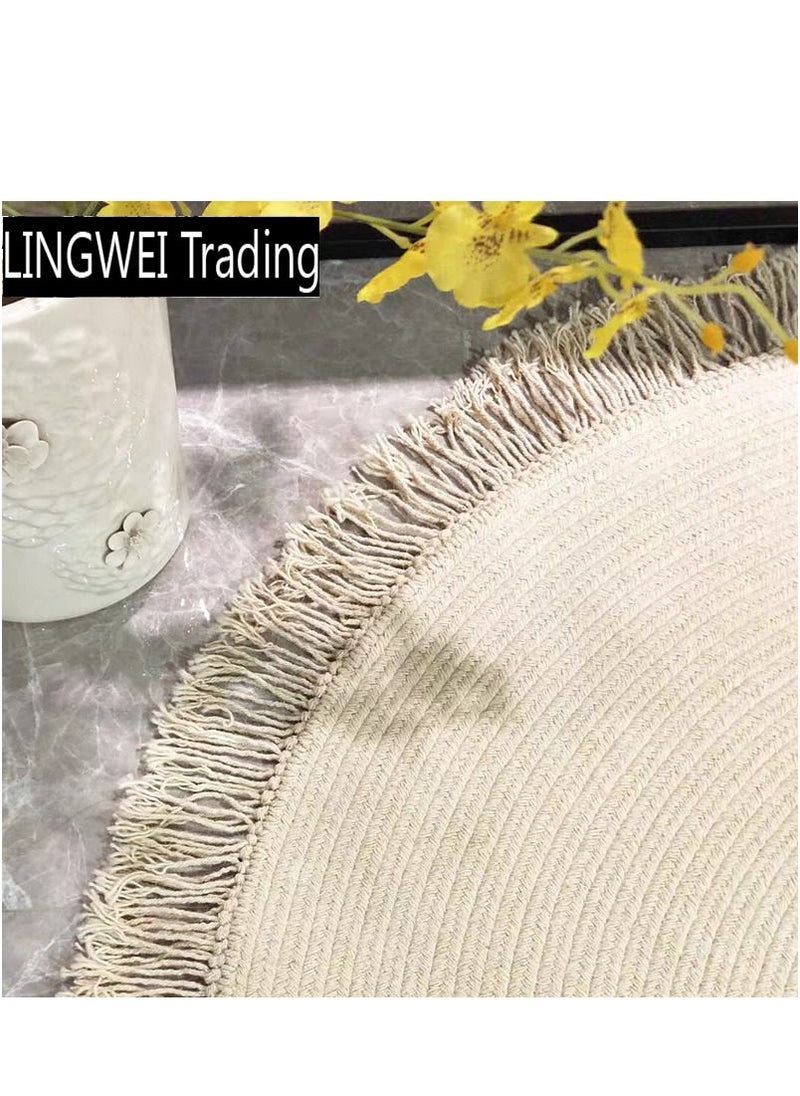 LINGWEI - Round Area Rug Carpet Beige 120x120cm - Image 1