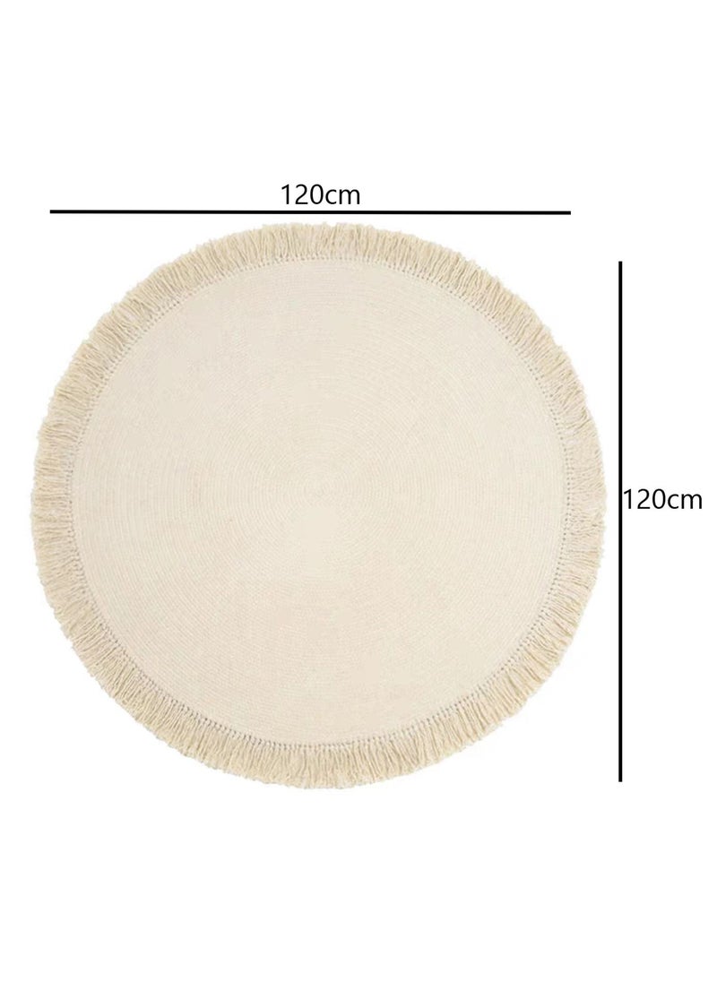 LINGWEI - Round Area Rug Carpet Beige 120x120cm - Image 1