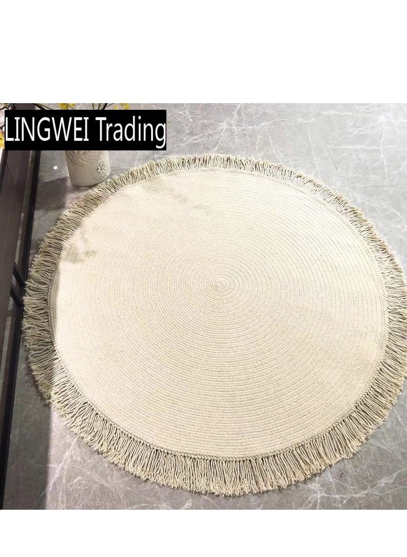 LINGWEI - Round Area Rug Carpet Beige 120x120cm - Image 1