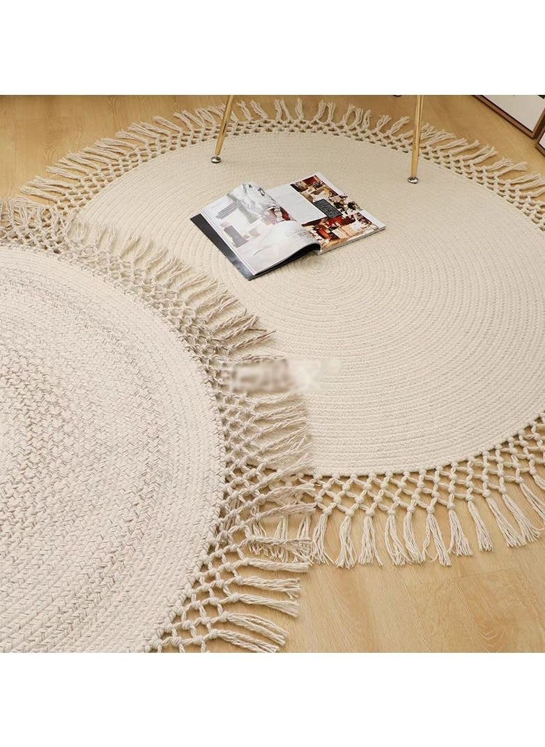 LINGWEI - Round Area Rug Carpet Beige 120x120cm - Image 1