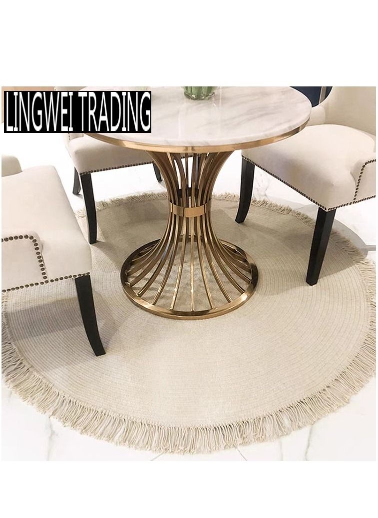 LINGWEI - Round Area Rug Carpet Beige 120x120cm - Image 1