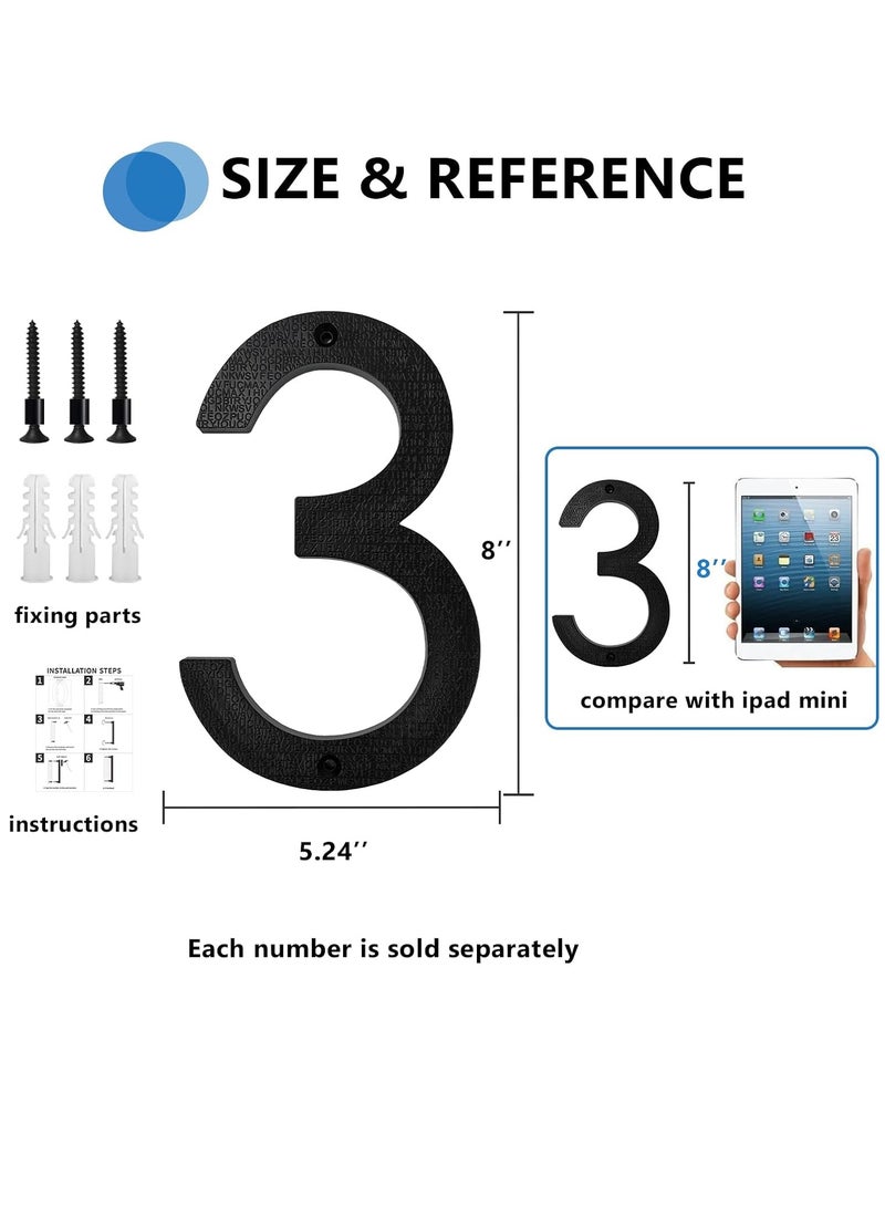 رات سو 8 بوصة أرقام البيت العائم لخارج أسود كبير مضاد للصدأ رقم المنزل مع الأظافر مجموعة وقالب سهل أن يتم خيانه لعنوان البيت الخارجي شارع بوابة الجراج المزرعة رقم 3. - Image 5