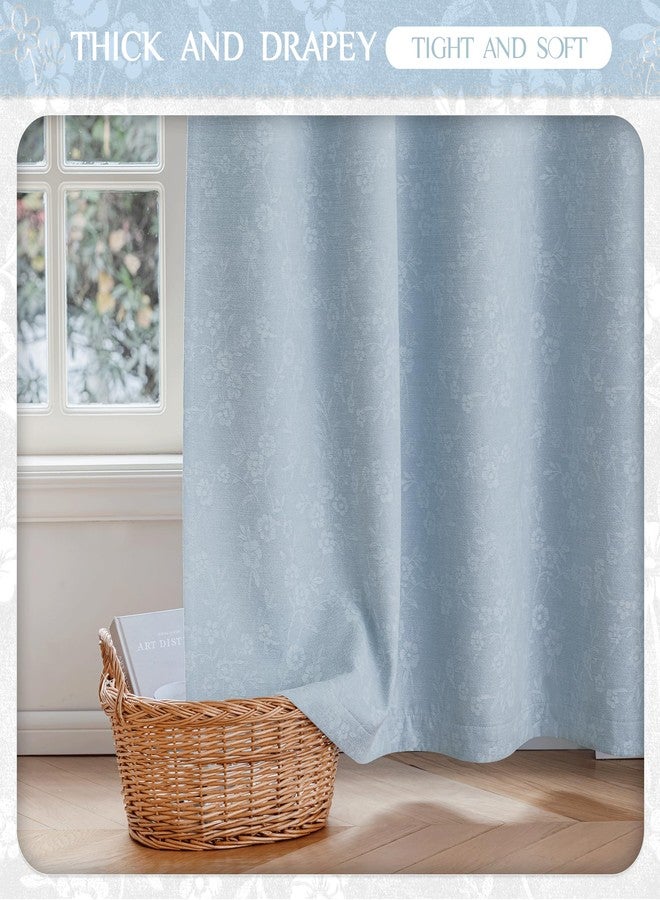 Beauoop Blue Floral Jacquard Blackout Curtains 84 Inches Long 2 Panels for Living Room Bedroom Chenille Flower Room Darkening Thermal Insulated Soundproof Grommet Window Drapes, 52x84 Set of 2 - Image 4