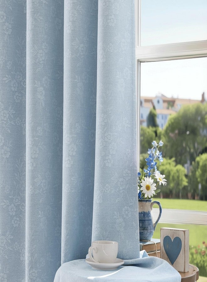 Beauoop Blue Floral Jacquard Blackout Curtains 84 Inches Long 2 Panels for Living Room Bedroom Chenille Flower Room Darkening Thermal Insulated Soundproof Grommet Window Drapes, 52x84 Set of 2 - Image 1
