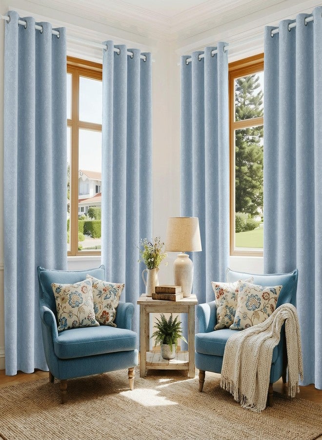 Beauoop Blue Floral Jacquard Blackout Curtains 84 Inches Long 2 Panels for Living Room Bedroom Chenille Flower Room Darkening Thermal Insulated Soundproof Grommet Window Drapes, 52x84 Set of 2 - Image 5