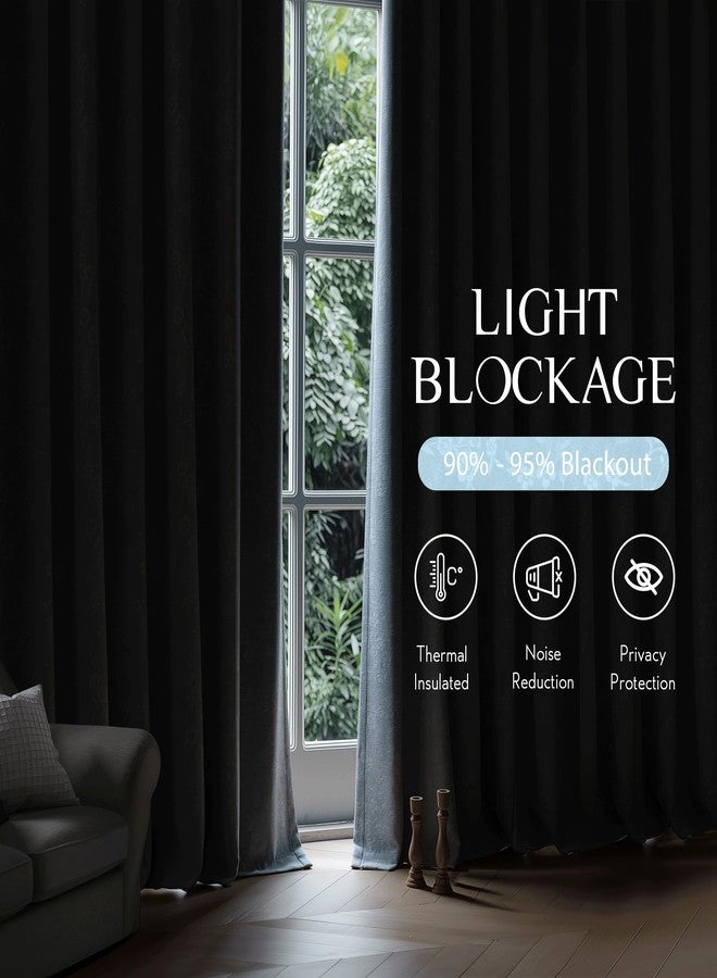 Beauoop Blue Floral Jacquard Blackout Curtains 84 Inches Long 2 Panels for Living Room Bedroom Chenille Flower Room Darkening Thermal Insulated Soundproof Grommet Window Drapes, 52x84 Set of 2 - Image 2