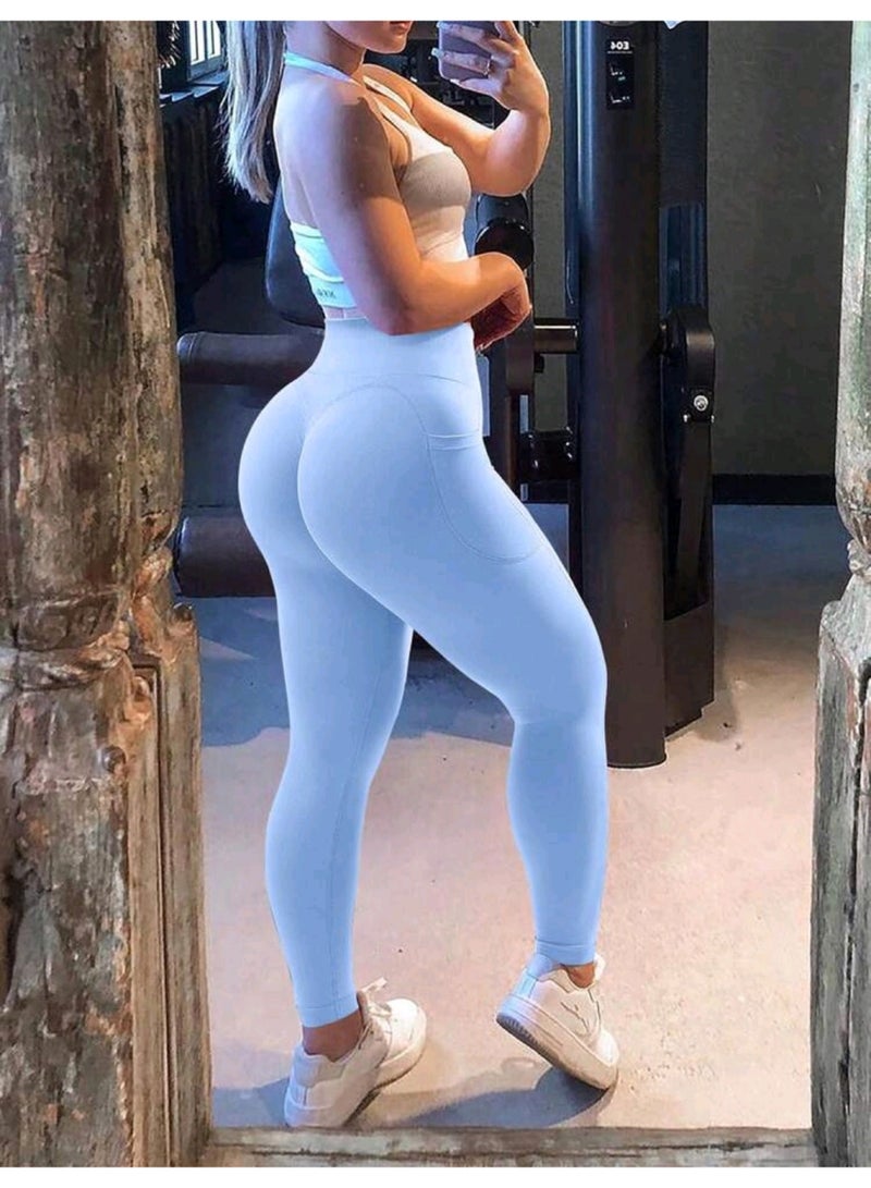 Sweet Cathy Seamless Yoga Pants High Waist Leggings 2 Side Pockets Sport Pants Tummy Control Scrunch Butt Lift Stretchable Tights Waist Compression Fitness Gym - Image 3