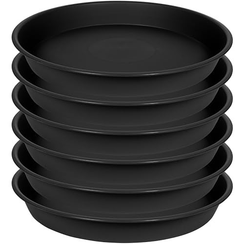 Angde 6 Packs of Plant Saucer Tray 6 inch, 4 5 6 8 10 12 14 16 18 20 inch Heavy Duty Plastic Drip Trays Saucers for Indoors Outdoor Garden, Flower Pot Drainage Tray, Plate for Planter 5-7" (6", Black) - Image 1