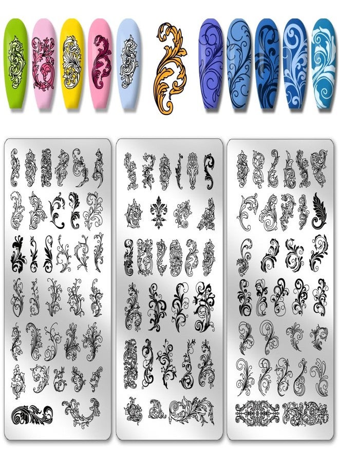 PH PandaHall 3pcs Swirl Plant Nail Stamping Plates Flower Art Stencils French Nails Art Templates Nail Image Plates for Women Spring Nails Manicure Salon 4.7x2.3 Inch - Image 1