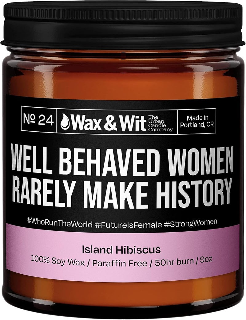 WAX & WIT Funny Candles. Scented Soy Candle Infused with Island Hibiscus - Great Gifts for Mom, Best Friend, Wife, Friend, Sister, Mother’s Day - (1) 9oz Glass Candle (Well Behaved Women) - Image 5
