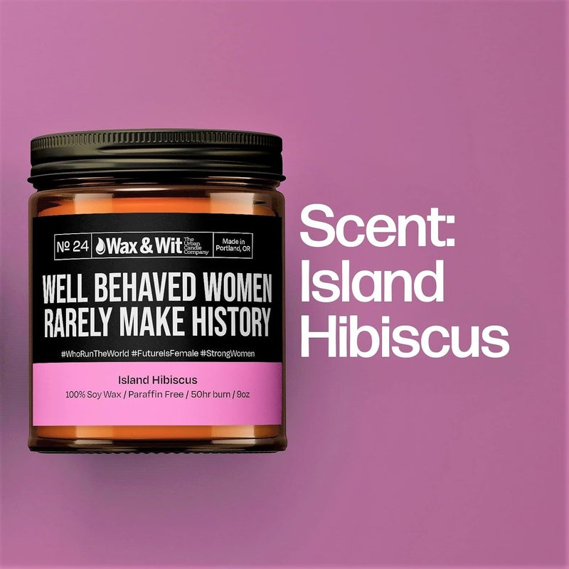WAX & WIT Funny Candles. Scented Soy Candle Infused with Island Hibiscus - Great Gifts for Mom, Best Friend, Wife, Friend, Sister, Mother’s Day - (1) 9oz Glass Candle (Well Behaved Women) - Image 3