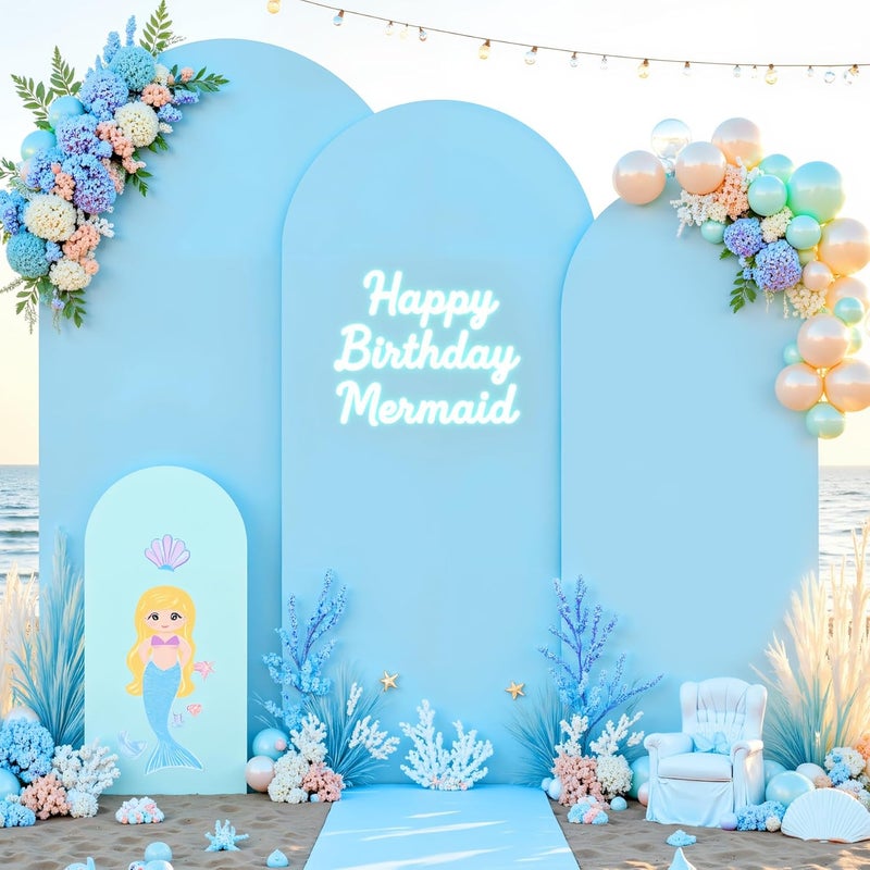 Suppromo Baby Blue Arch Cover 3 Set - 6.6FT, 7.2FT, 8FT Arch Backdrop Cover Spandex Fitted Wedding Arch Stand Covers for Baby Shower Boy Birthday Party Wedding Ceremony Banquet Photo Background Decorations - Image 1