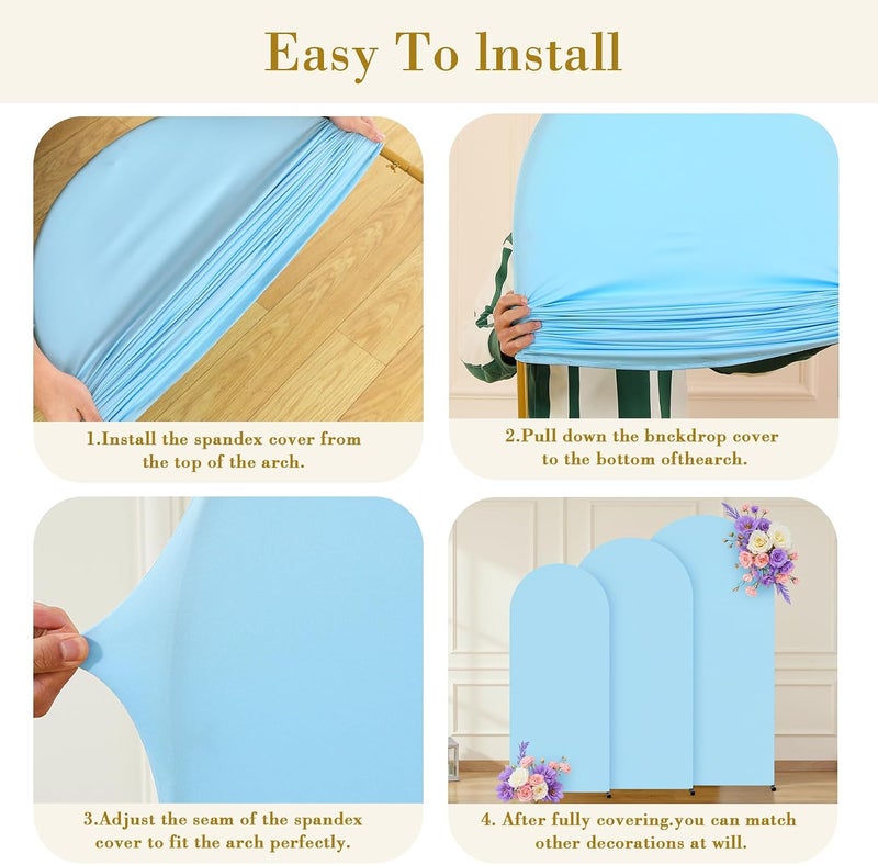Suppromo Baby Blue Arch Cover 3 Set - 6.6FT, 7.2FT, 8FT Arch Backdrop Cover Spandex Fitted Wedding Arch Stand Covers for Baby Shower Boy Birthday Party Wedding Ceremony Banquet Photo Background Decorations - Image 5