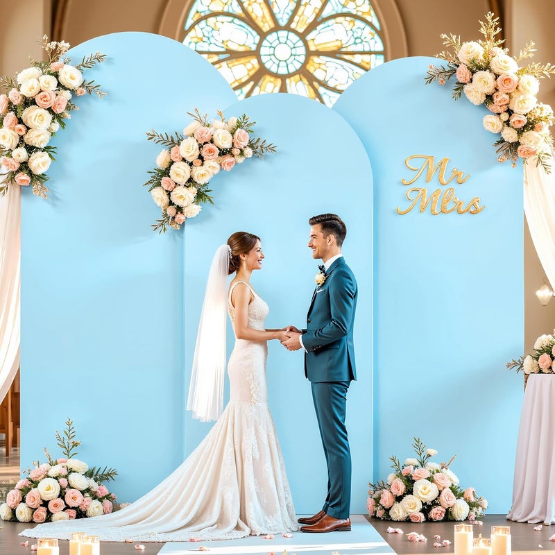 Suppromo Baby Blue Arch Cover 3 Set - 6.6FT, 7.2FT, 8FT Arch Backdrop Cover Spandex Fitted Wedding Arch Stand Covers for Baby Shower Boy Birthday Party Wedding Ceremony Banquet Photo Background Decorations - Image 3