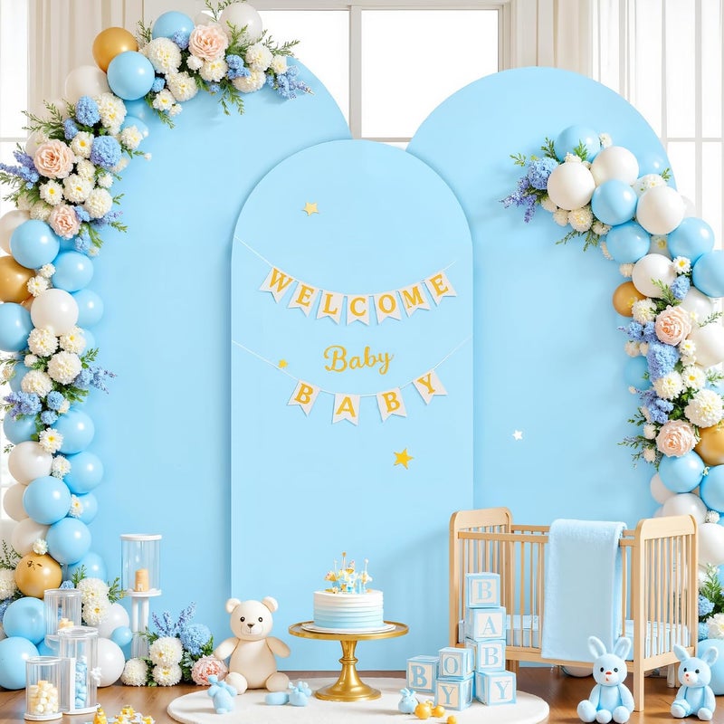 Suppromo Baby Blue Arch Cover 3 Set - 6.6FT, 7.2FT, 8FT Arch Backdrop Cover Spandex Fitted Wedding Arch Stand Covers for Baby Shower Boy Birthday Party Wedding Ceremony Banquet Photo Background Decorations - Image 2