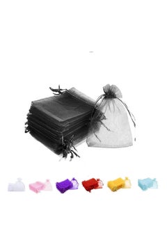 MARKQ 100 Pieces Organza Bags with Drawstrings | 9 X 12 cm Organza Bags for Jewelry Pouches, Candies and Wedding Party | Eid Christmas Bags for Gifts | Organza Gift Bags | Goody Bags (Black)  - Image 1