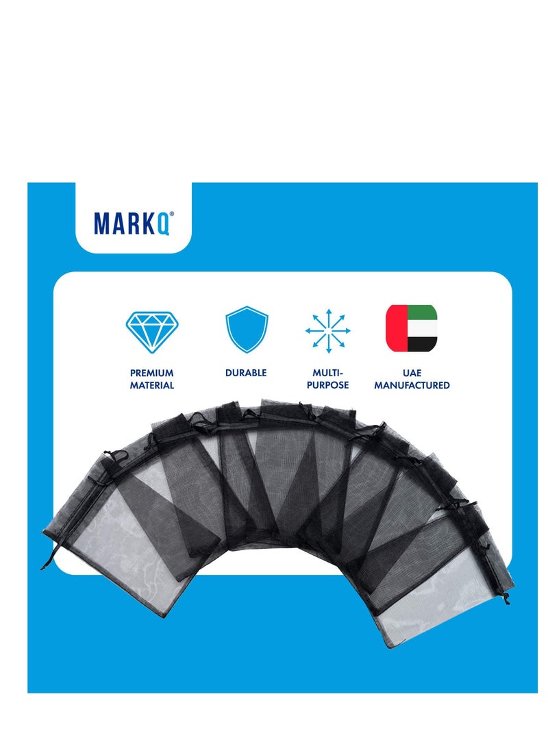 MARKQ 100 Pieces Organza Bags with Drawstrings | 9 X 12 cm Organza Bags for Jewelry Pouches, Candies and Wedding Party | Eid Christmas Bags for Gifts | Organza Gift Bags | Goody Bags (Black)  - Image 3