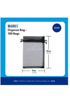 MARKQ 100 Pieces Organza Bags with Drawstrings | 9 X 12 cm Organza Bags for Jewelry Pouches, Candies and Wedding Party | Eid Christmas Bags for Gifts | Organza Gift Bags | Goody Bags (Black)  - Image 2