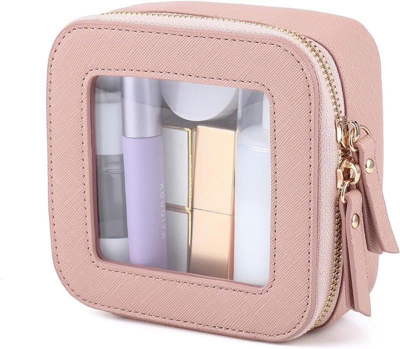 FASAOH Small Clear Makeup Bag Travel Cosmetic Case, Portable Make Up Organizer Traveling Compact Car Bag for Essentials Transparent Toiletry Bag with Zipper - Image 1