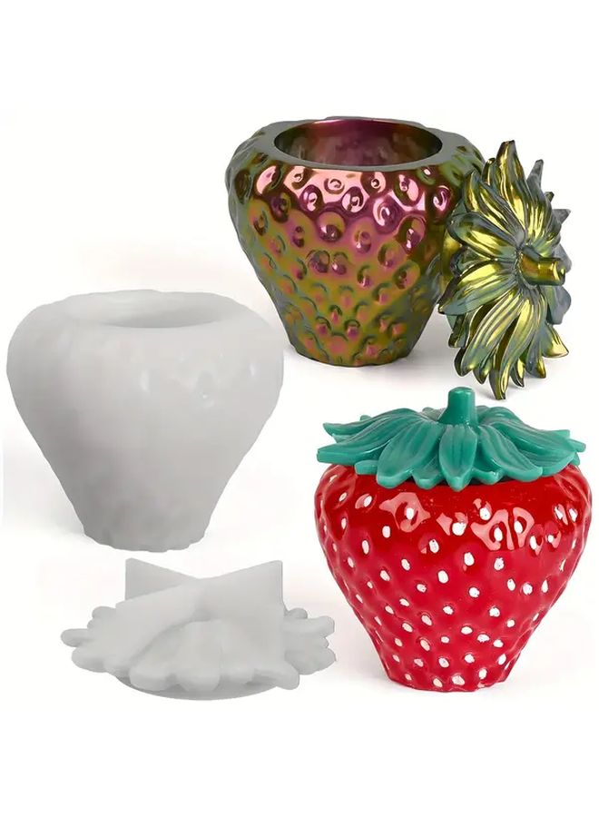 Milky Strawberry Silicone Mold With Lid Food Grade DIY Resin Mould For Jewelry Candy Box - Image 2