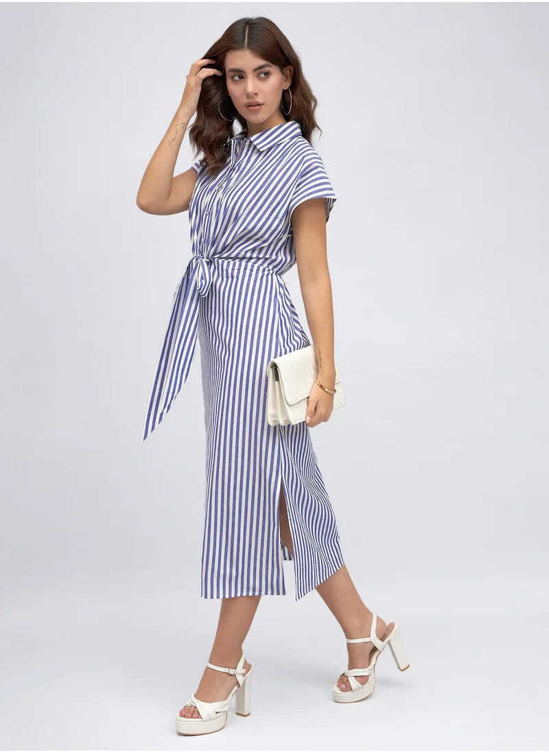 دينيس لينغو Striped Tie-Front Dress