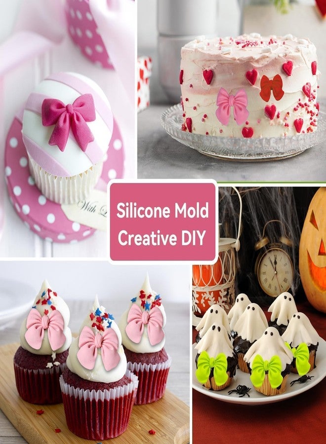 Beufee Fondant Bow Molds, 2 Pcs Mini Bow Silicone Fondant Molds Bow Molds for Chocolate Cartoon Bow Silicone Mold for Cupcake Cake Decoration - Image 2