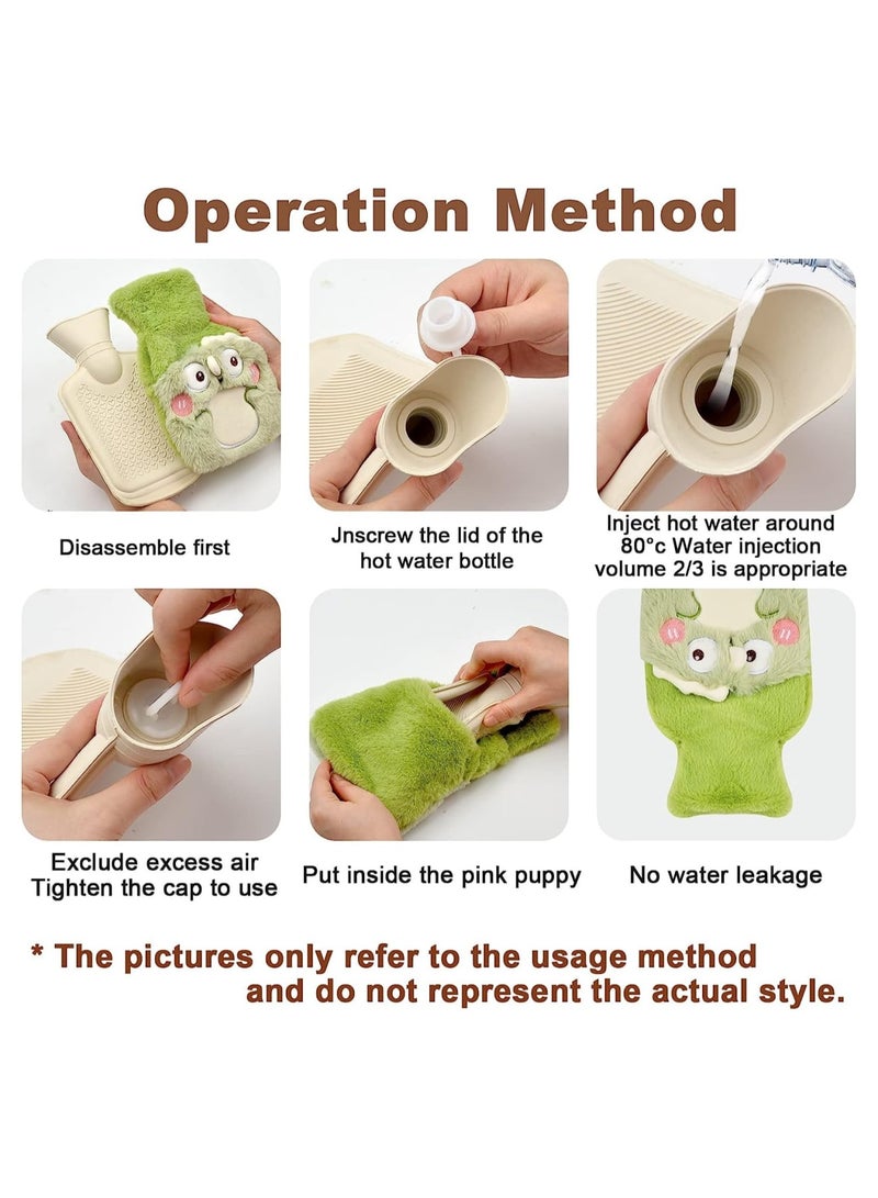 Zikra Furry Hot Water Bag, Hot Water Bottle Body Warmer with Soft Cover, Fluffy Fleece Cover Water Bag, Hand Feet Warmer Neck and Shoulder Pain Menstrual Cramps Relief (Green) - Image 5