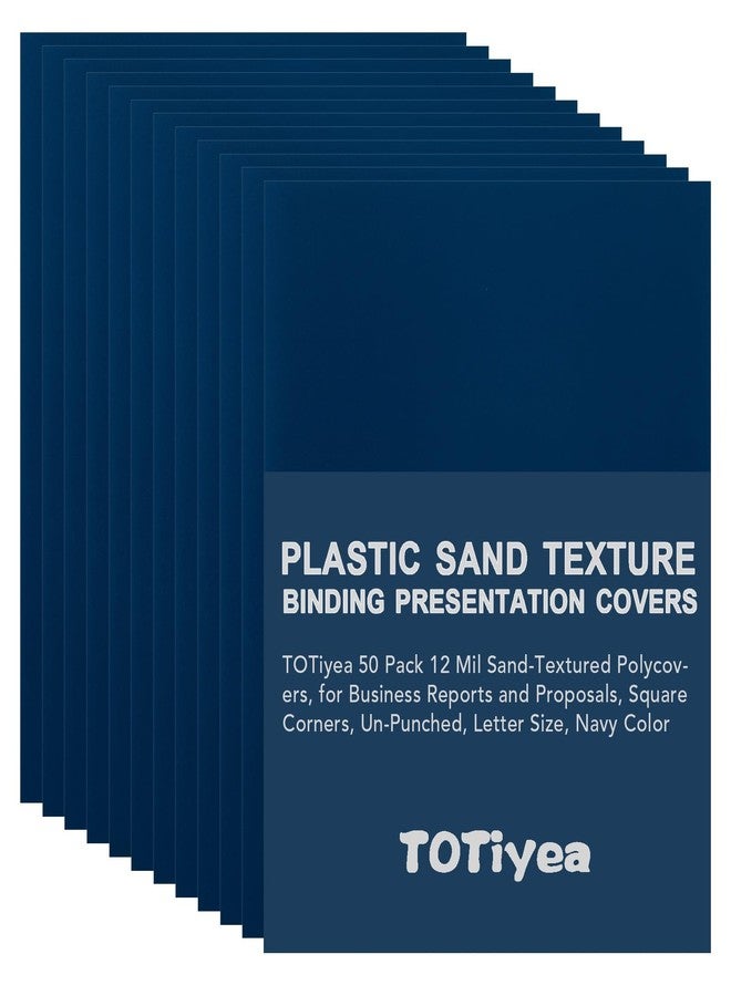 TOTiyea 50 Pack 12 Mil Poly Binding Covers, Sand Texture Binding Presentation Covers, Plastic Binding Covers, Square Corners, Un-Punched (8.5 x 11 Inches, Letter Size, Navy Color) - Image 1