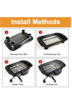 BBQ Smokeless Indoor/Outdoor Electric Grill Portable Tabletop Grill Kitchen BBQ Grills Adjustable Temperature Control,Removable Water Filled Drip Tray,2000W,Black  - Image 3