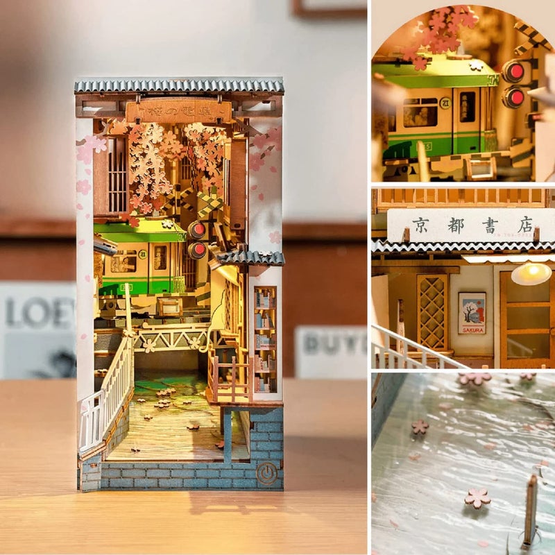 Rolife DIY Book Nook Kit Sakura Densya, DIY Miniature Booknook Kit Creative Decorative Bookend Bookshelf Insert 3D Puzzles for Adults, Halloween/Christmas Decorations/Gifts for Adults (Sakura Densya) - Image 2