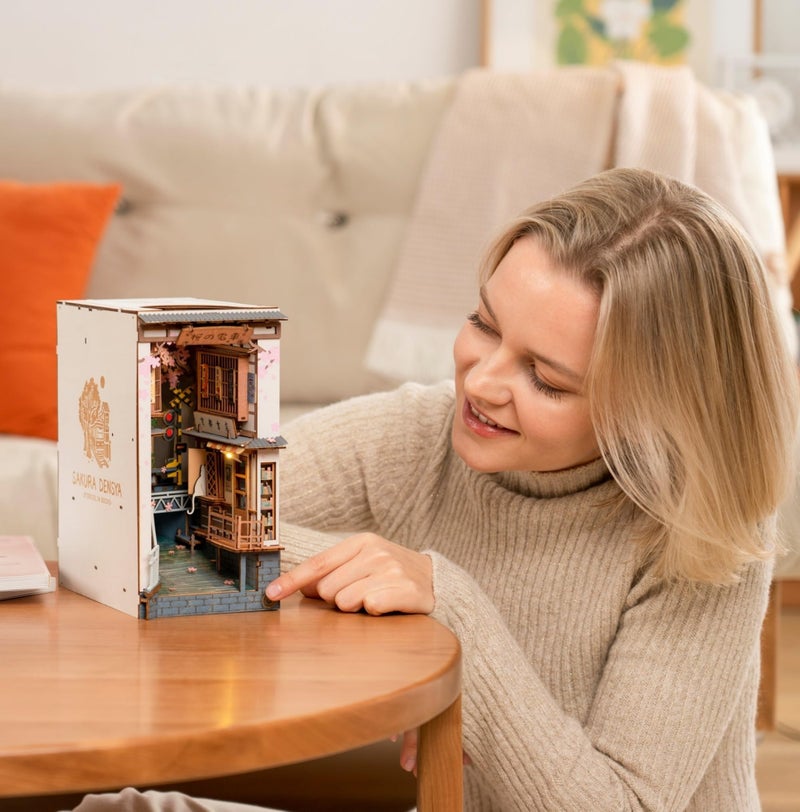 Rolife DIY Book Nook Kit Sakura Densya, DIY Miniature Booknook Kit Creative Decorative Bookend Bookshelf Insert 3D Puzzles for Adults, Halloween/Christmas Decorations/Gifts for Adults (Sakura Densya) - Image 3