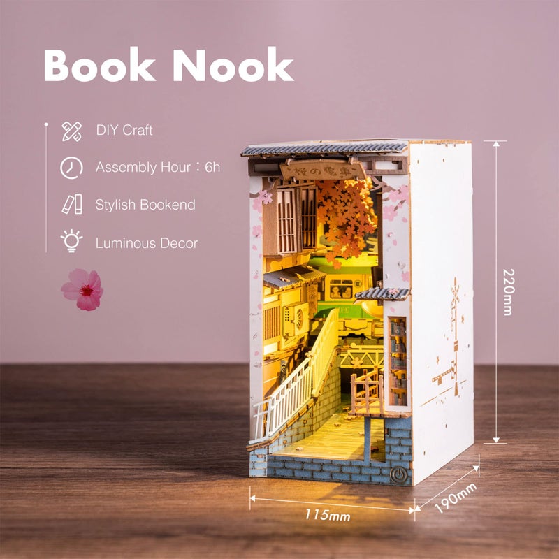 Rolife DIY Book Nook Kit Sakura Densya, DIY Miniature Booknook Kit Creative Decorative Bookend Bookshelf Insert 3D Puzzles for Adults, Halloween/Christmas Decorations/Gifts for Adults (Sakura Densya) - Image 5