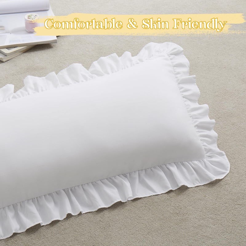 KKJIAF White Lumbar Pillow Covers 12x20 Inch Set of 2, Microfiber Ruffled Pillow Shams, Ruffle Sham Pillow Covers Lumbar Pillow Case for Couch Bed Livingroom - Image 5