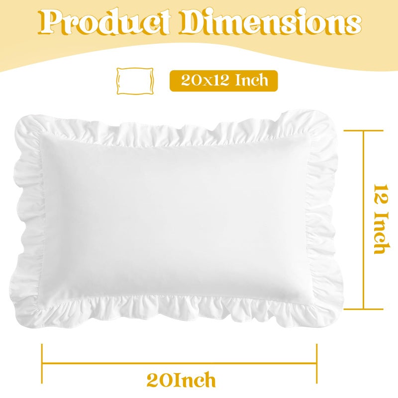 KKJIAF White Lumbar Pillow Covers 12x20 Inch Set of 2, Microfiber Ruffled Pillow Shams, Ruffle Sham Pillow Covers Lumbar Pillow Case for Couch Bed Livingroom - Image 3
