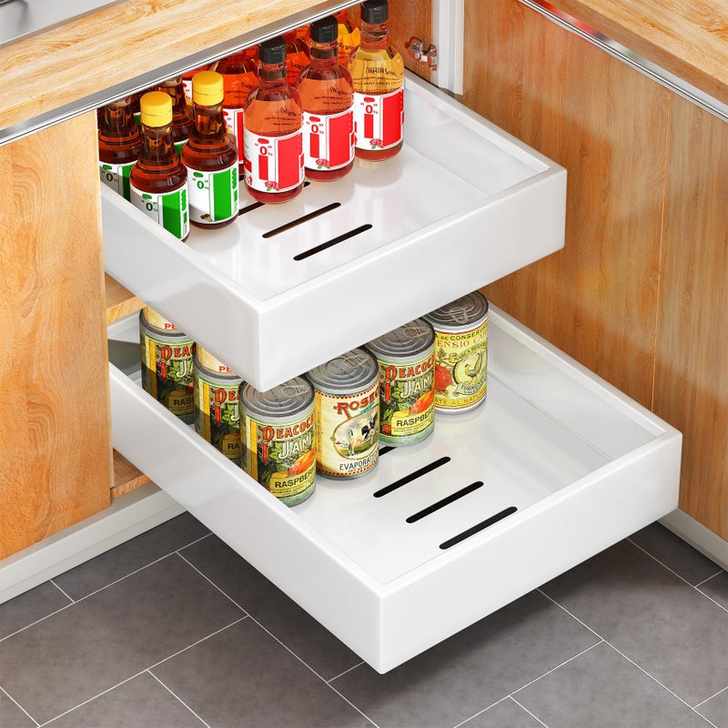 Kitstorack Pull Out Cabinet Organizer Fixed With Adhesive Nano Film,Heavy Duty Storage and Organization Slide Out Pantry Shelves,No Drill,Sliding Drawer for Kitchen Cabinet Storage,12"W x 16.9"D x 3.1"H(1PC) - Image 1
