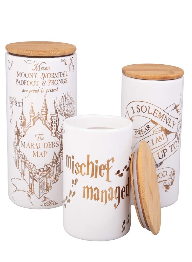 Harry Potter Marauder's Map Porcelain 3 Piece Canister Set - Three Sizes with Gold Marauders Map Design - Image 3