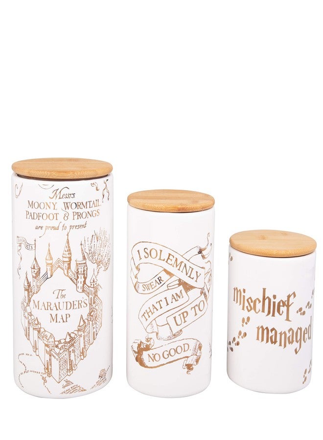 Harry Potter Marauder's Map Porcelain 3 Piece Canister Set - Three Sizes with Gold Marauders Map Design - Image 2