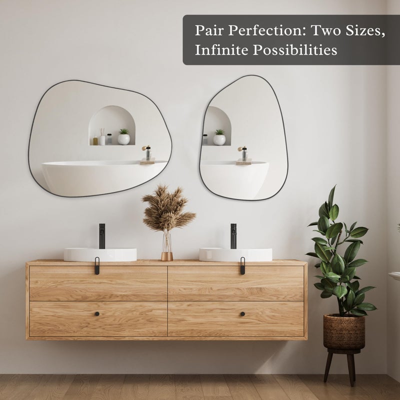 PERFNIQUE Irregular Wall Mirror Asymmetrical Mirror, 32''x24'' Black Mirror for Bathroom Bedroom Living Room Entryway, Decorative Modern Wall Decor, Wall Mounted (Black, 32''x24'') - Image 5