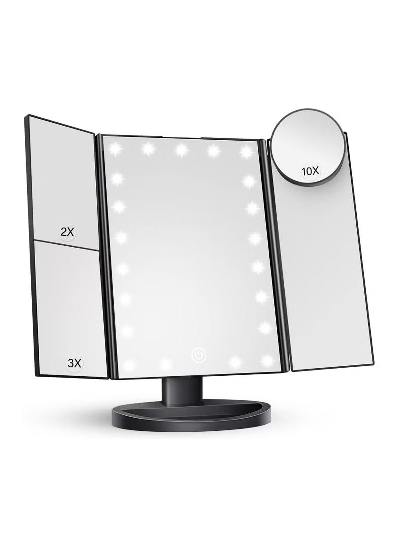 Arabest Makeup Mirror Vanity Mirror with Lights, Lighted Makeup Mirror with 2X 3X 10X Magnification, LED Trifold Compact Mirror, Touch Dimming Light Up Mirror, Dual Power Supply, Gifts for Women (Black)  - Image 1