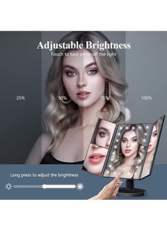 Arabest Makeup Mirror Vanity Mirror with Lights, Lighted Makeup Mirror with 2X 3X 10X Magnification, LED Trifold Compact Mirror, Touch Dimming Light Up Mirror, Dual Power Supply, Gifts for Women (Black)  - Image 5