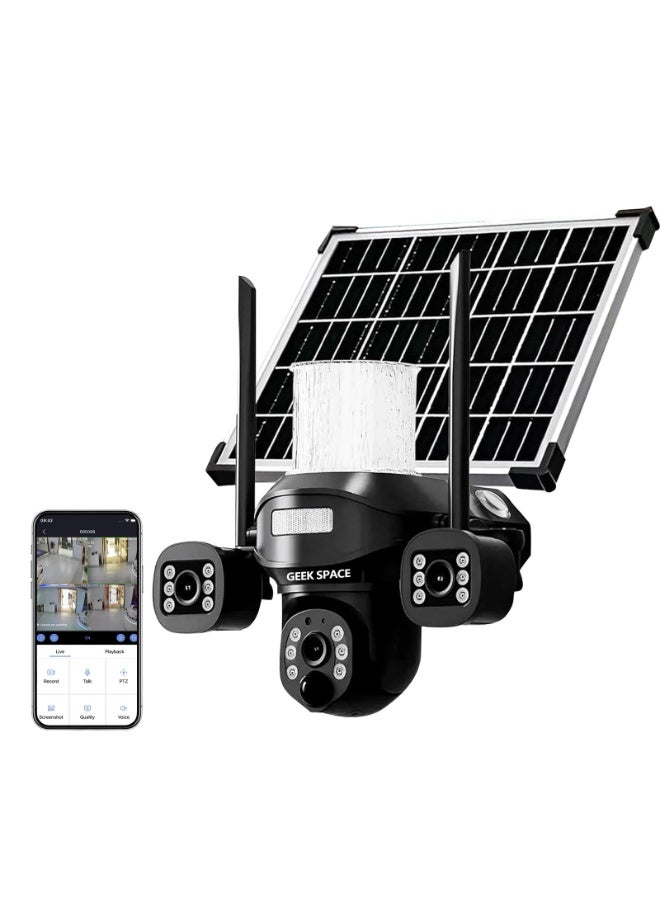 GEEK SPACE WiFi Solar Security Camera 3 Lens Outdoor PTZ 360° AI Motion Detection Full Color Night Vision Waterproof Two-Way Audio Auto Tracking Rechargeable Battery HD Remote Monitoring Home Office Farm Protection - Image 3