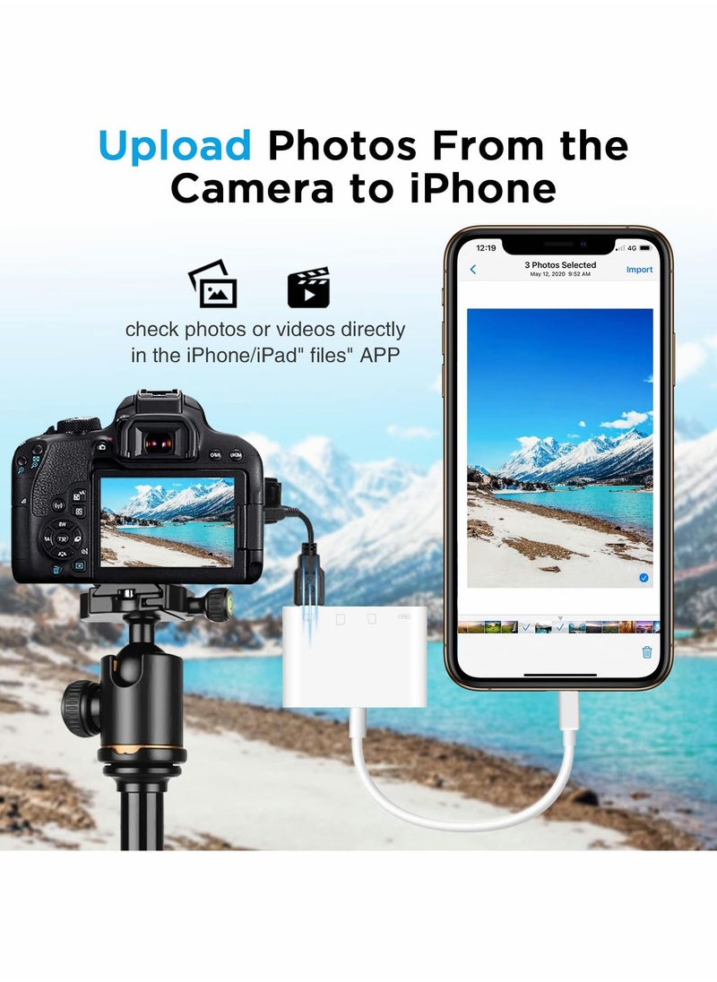Excefore - SD Card Reader for iPhone iPad, Portable USB Camera Adapter 3 in 1 USB Female OTG Adapter Compatible SD/TF Card - Image 1