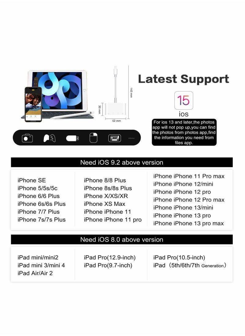 Excefore - SD Card Reader for iPhone iPad, Portable USB Camera Adapter 3 in 1 USB Female OTG Adapter Compatible SD/TF Card - Image 1