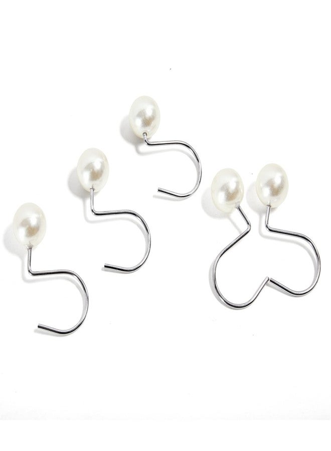 Estmy Elegant Pearl Decorative Shower Curtain Hooks Rings 12PCS, Ivory Artifical Pearl and Rustproof Metal Unique Cute Shower Hooks for Country Farmhouse Shabby Chic Shower Curtain Bathroom Decor - Image 2